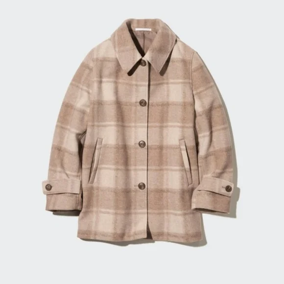 Uniqlo Brushed Wool Blend Plaid Jacket Cozy Chic Fall Layering - Picture 7 of 9